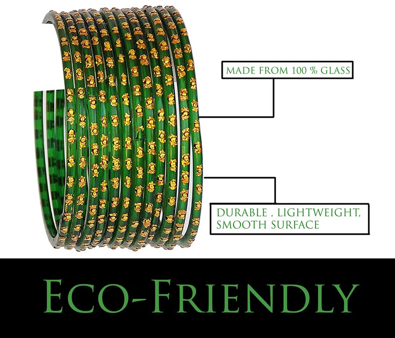 JD'Z COLLECTION Glass Bangles For Women, Indian Traditional Jewelry Glass Bangles Set for Ethnic Daily Wear, Bollywood Bridal Bangles for Indian Marriage (Set of 12-2.8) - Green - Image 4